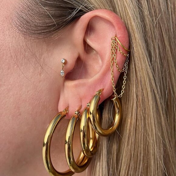18k Gold Plated Stainless Steel 4mm Thick Hoop Earrings with 40mm Diameter, Sold - Picture 2 of 5
